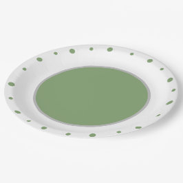 White Grey Green Polka Dots Pappteller