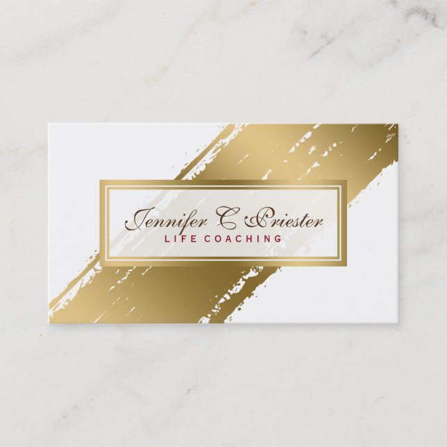 White & Grunge Gold Streifen Modernes Design Visitenkarte (Vorderseite)