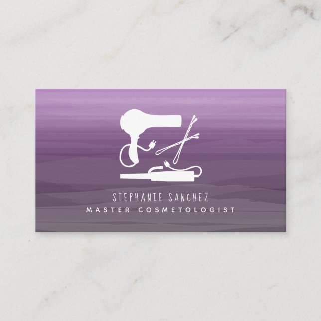 White Hair Tools Salon Cosmetologin Lila Ombre Visitenkarte (Vorderseite)