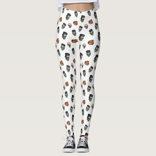 🤍 White Halloween Frankenstein Leggings 🎃 👻 (Vorderseite)