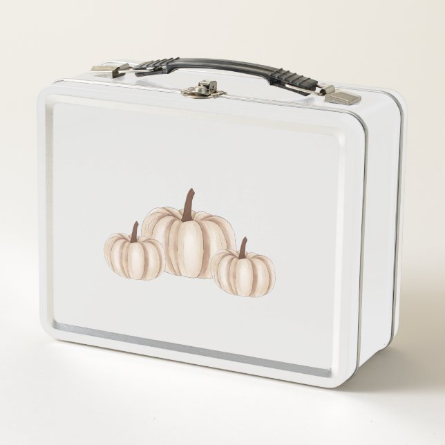 White Halloween Lunchbox with Pumpkin Design (Devant)