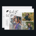 White Hand Written Thank You Multi Photo Ankündigung<br><div class="desc">Modern and whimsical graduation announcement photo card featuring 3 photos on the front and 1 on the back. The text says "Thank You" with twinkling stars. Add the graduate's name,  information,  and message to personalize this card. White.</div>
