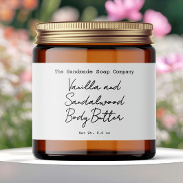 White Handwritten Typed Look Body Butter Jar Label