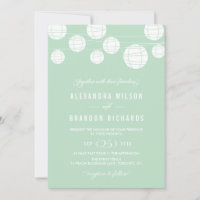 White Hanging Lanterns Mint Wedding Einladung