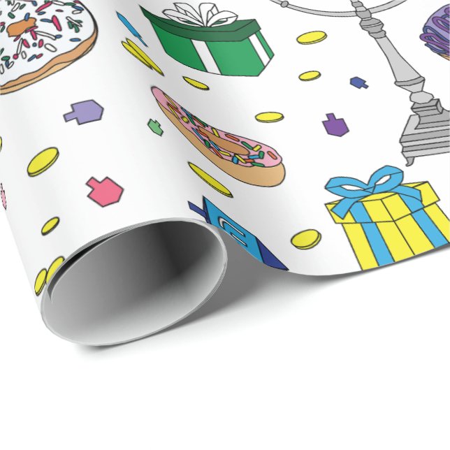 White Hanukkah Pattern Geschenkpapier (Rolleneckpunkt)