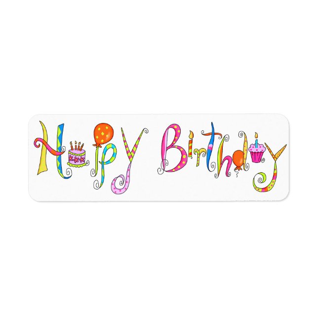 White Happy Birthday Address Label (Vorne)