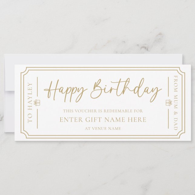 White Happy Birthday Geschenkgutschein-Karte Einladung (Vorderseite)