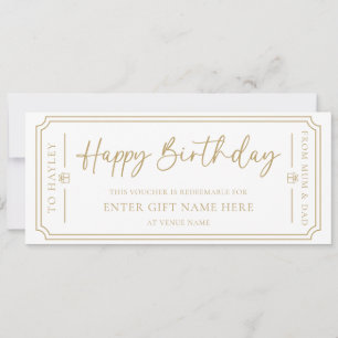 White Happy Birthday Geschenkgutschein-Karte Einladung