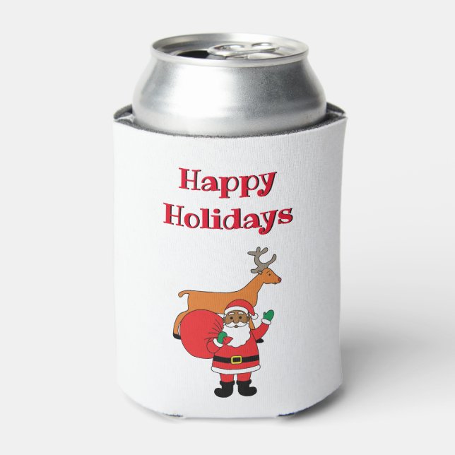 White Happy Holidays Afrikanischer Weihnachtsmann Dosenkühler (Kanne Vorderseite)