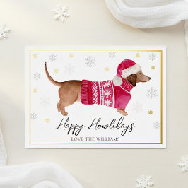 White Happy Howlidays Wassercolor Dackel Hund Folien Feiertagskarte