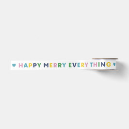 White Happy Merry Everything Christmas Ribbon Satinband