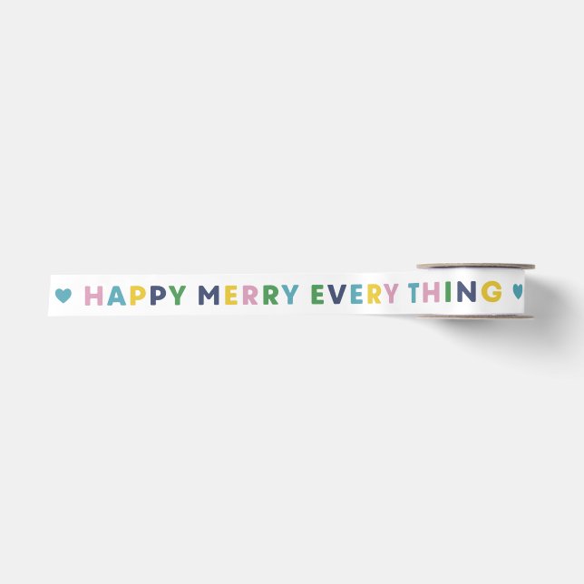 White Happy Merry Everything Christmas Ribbon Satinband (Vorderseite)