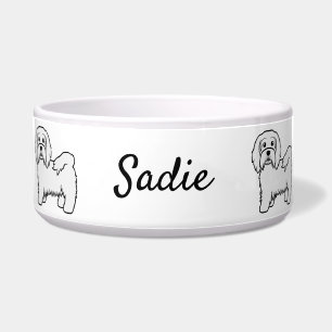White Havanese Cartoon Dog Illustration & Name Napf