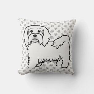 White Havanese Cartoon Dog Illustration & Paws Kissen