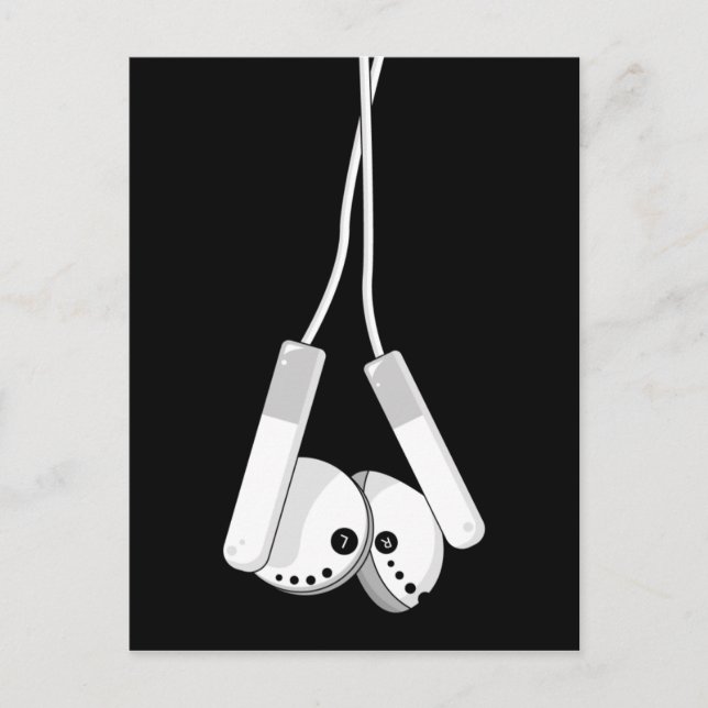 White Headphone Postcard Postkarte (Vorderseite)