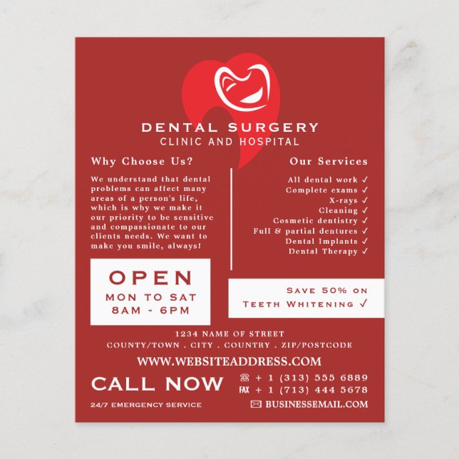 White Hearted Tooth Logo Dentistry, Dentist Advert Flyer (Vorne)