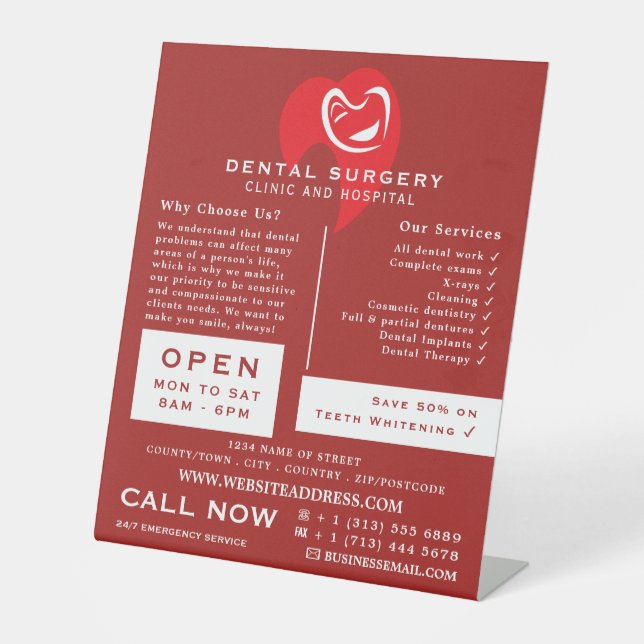 White Hearted Tooth Logo Dentistry, Dentist Advert Sockelschild (Vorderseite)