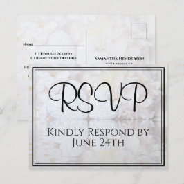 White Hearts & Peony Reflections Wedding RSVP Postkarte