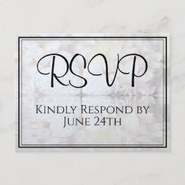White Hearts & Peony Reflections Wedding RSVP Postkarte