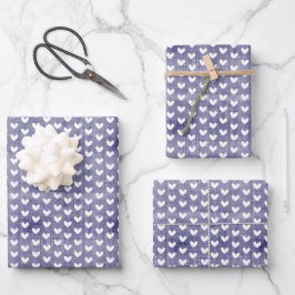 White Hearts über Navy Blue Linen Geschenkpapier Set