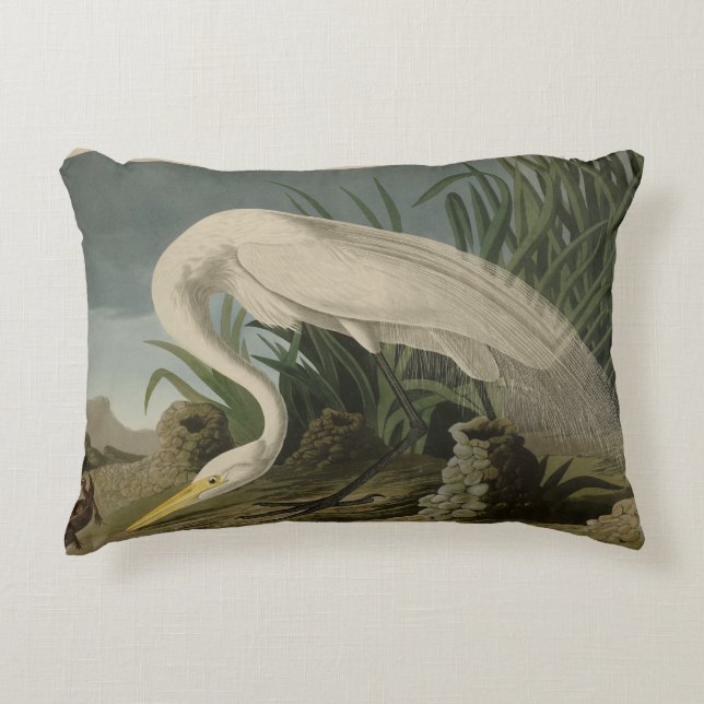 White Heron, Great Egret, Audubon Birds of America Dekokissen (Vorderseite)