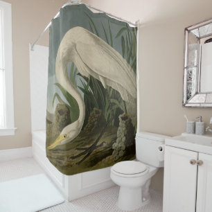 White Heron, Great Egret, Audubon Birds of America Duschvorhang