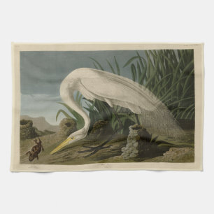White Heron, Great Egret, Audubon Birds of America Geschirrtuch