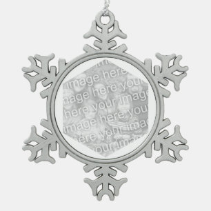 White Hexagon Foto Border Schneeflocken Zinn-Ornament