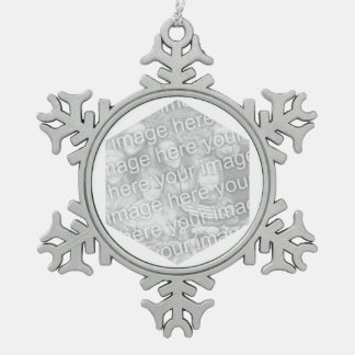 White Hexagon Foto Border Schneeflocken Zinn-Ornament