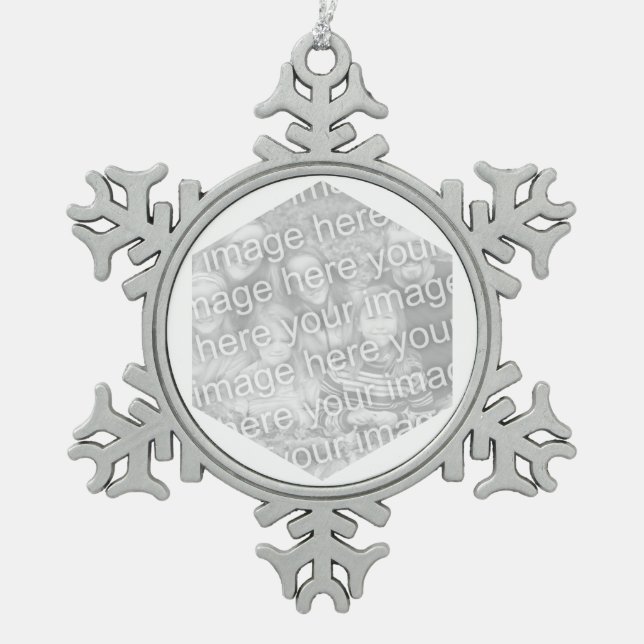 White Hexagon Foto Border Schneeflocken Zinn-Ornament (Vorderseite)