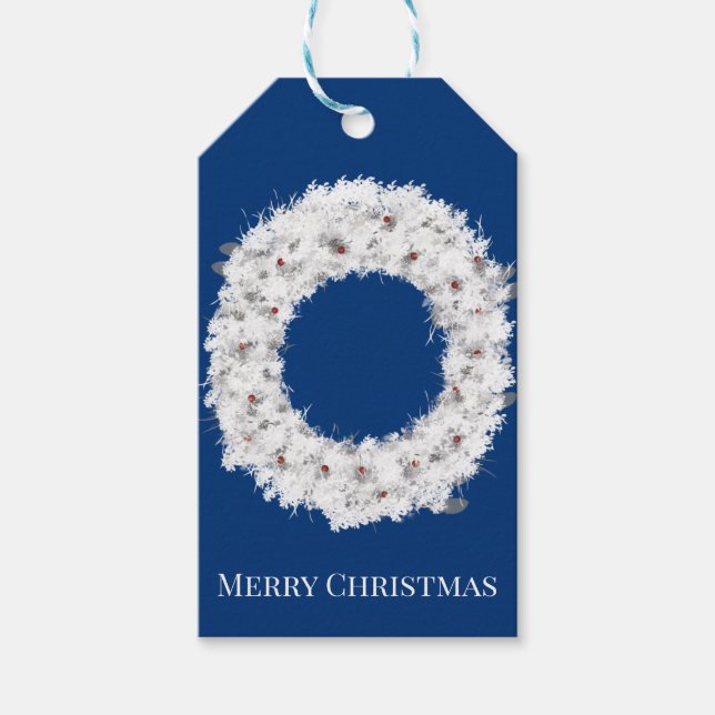 White Holiday Wreath Geschenkanhänger (Vorderseite)