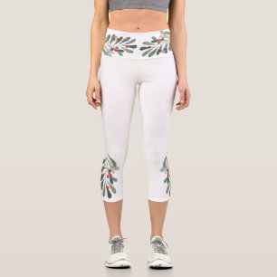 White Holly Sprigs mit Red Berries Capri Leggings
