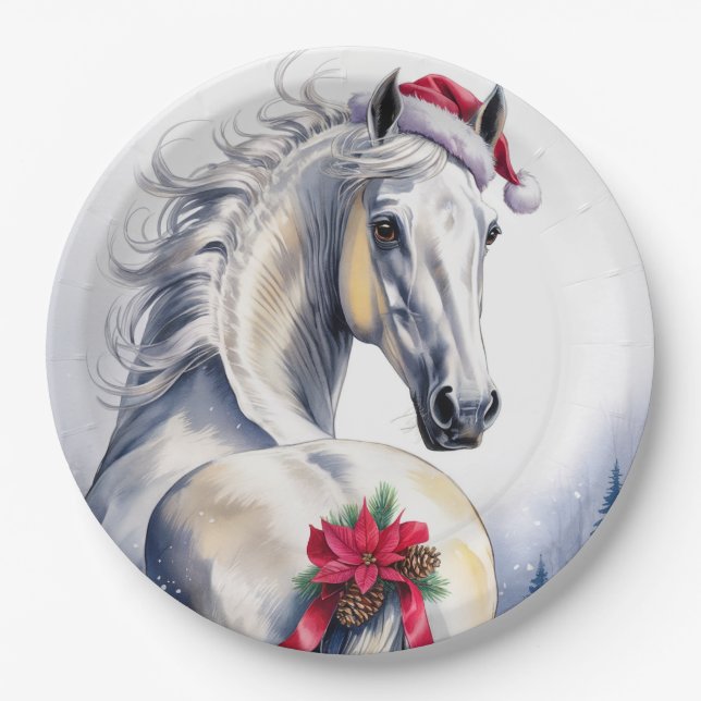 White Horse Christmas Paper Plate Pappteller (Vorderseite)