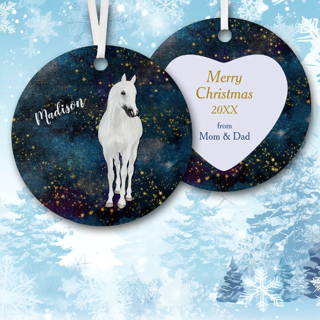 White Horse Gold Stars Weihnachten Ornament Aus Metall (Von Creator hochgeladen)