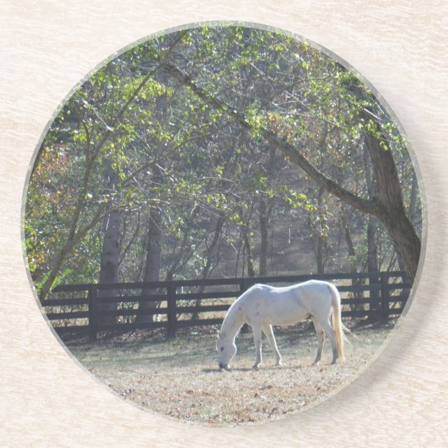 White Horse in trees Sandstein Untersetzer (Vorne)