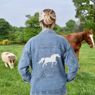 White Horse und Country Spirit Schrift Denimjacke Jeansjacke