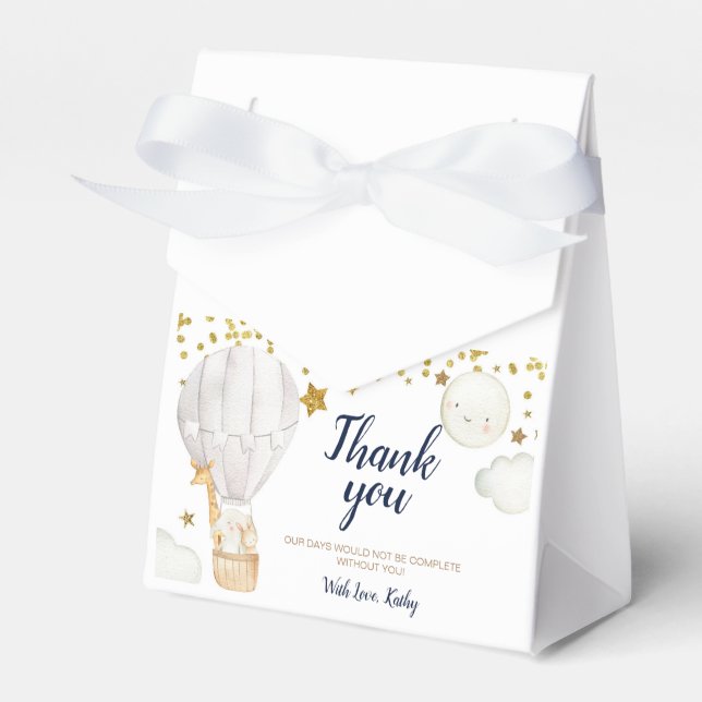 White Hot Air Ballon Baby Dusche Gold Glitzer Geschenkschachtel (Vorderseite)