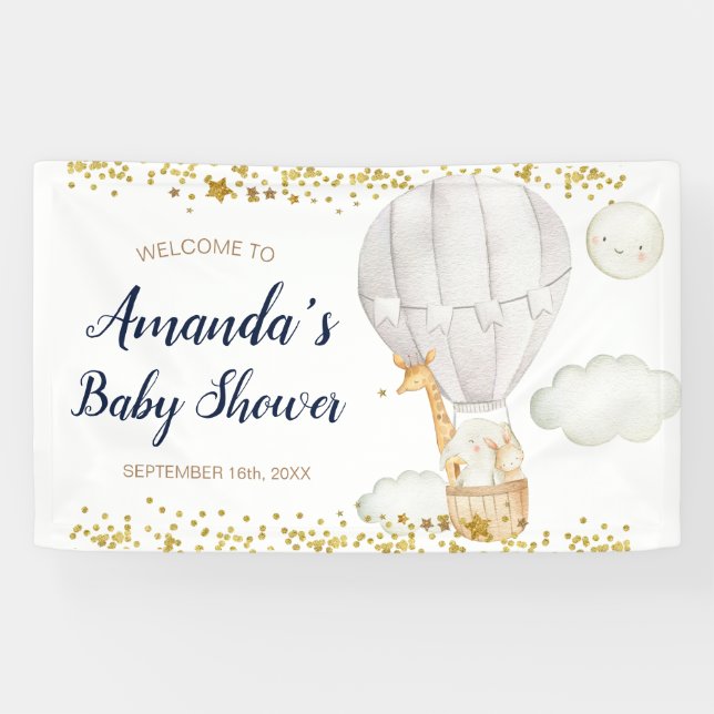 White Hot Air Ballon Jungle Baby Dusche Willkommen Banner (Horizontal)