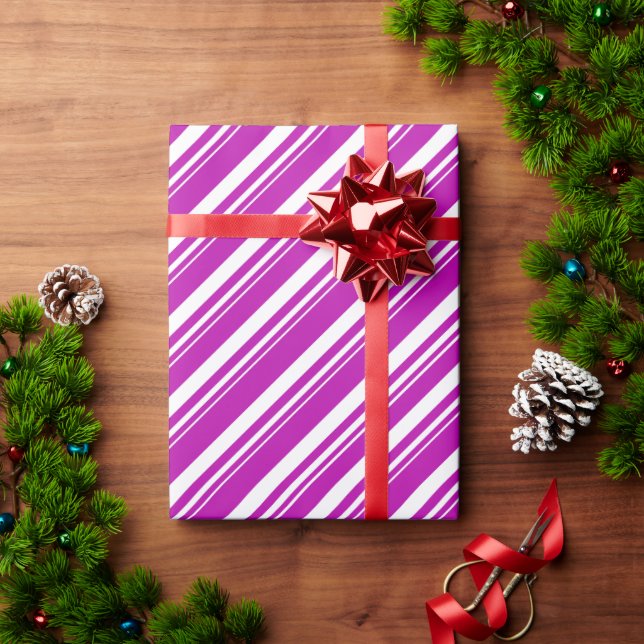 White Hot Pink Candy Cane Strip Holiday Geschenkpapier (Feiertagsgeschenk)