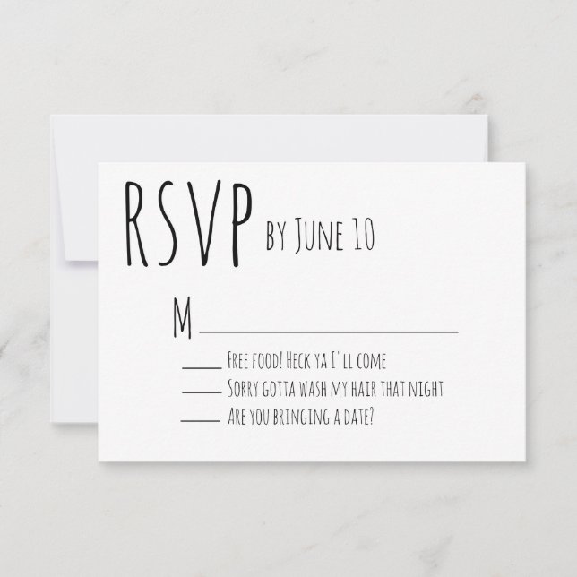 White Humour Wedding RSVP Card (Vorderseite)