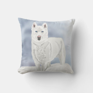 White Husky gegen Snowy Background Kissen