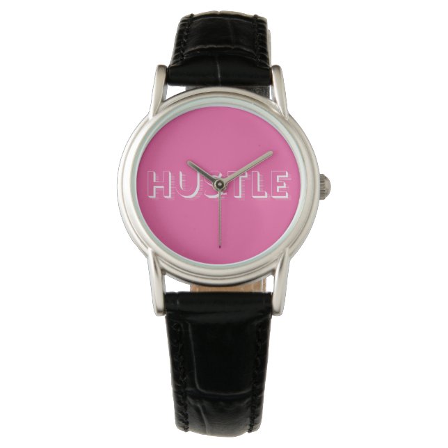 White Hustle Moderne Typografie Armbanduhr (Vorderseite)