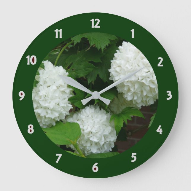 White Hydrangea Annabelle Blumen Pflanze Große Wanduhr (Vorderseite)
