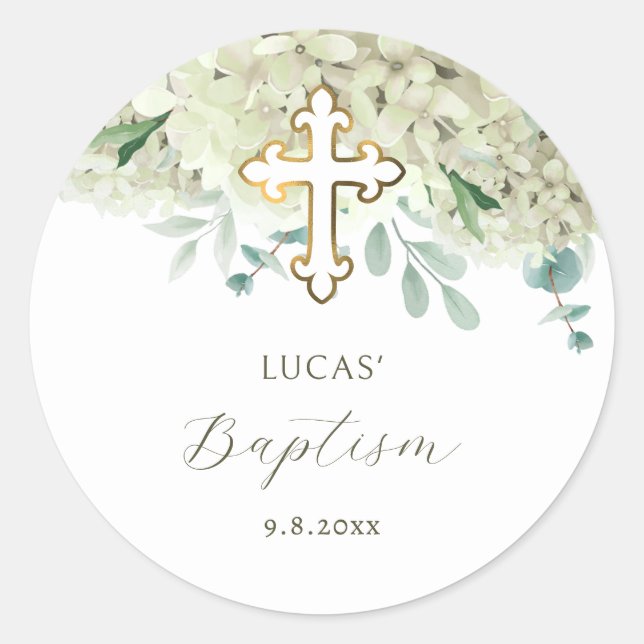 White Hydrangea Baptism Sticker (Vorderseite)