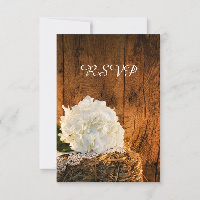 White Hydrangea Barn Wood Country Wedding UAWG RSVP Karte (Vorderseite)
