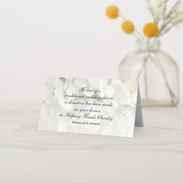 White Hydrangea Blume Hochzeit Wohltätigkeit Favor Platzkarte (Vorderseite)