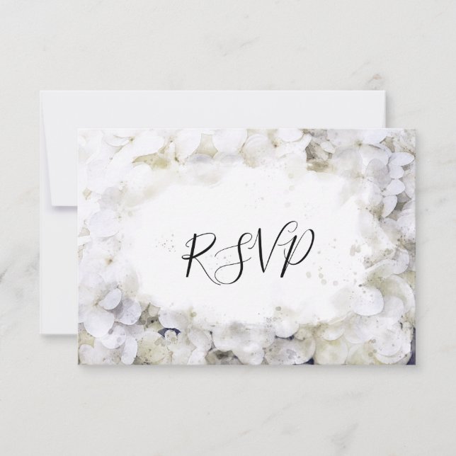 White Hydrangea Blume Wassercolor Wedding RSVP (Vorderseite)
