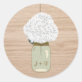White Hydrangea & Country Mason Jar Brautparty Runder Aufkleber