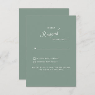 White Hydrangea Dark Sage Background Wedding RSVP