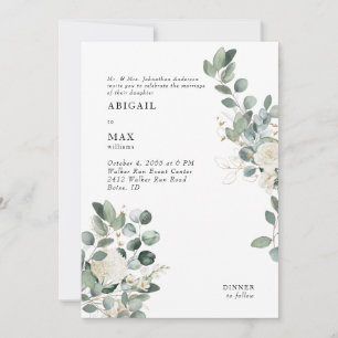 White Hydrangea Eucalyptus White Floral Wedding Einladung